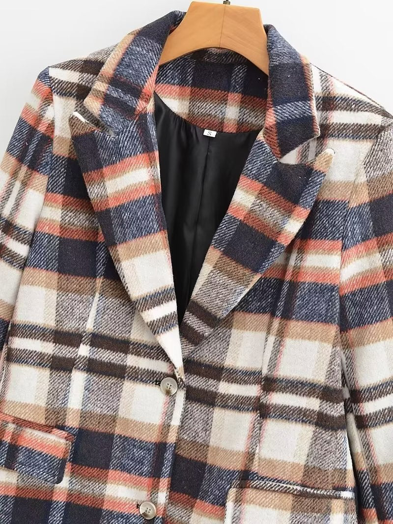 2023 Autumn Women's Fashion Plaid Blazer Jacket