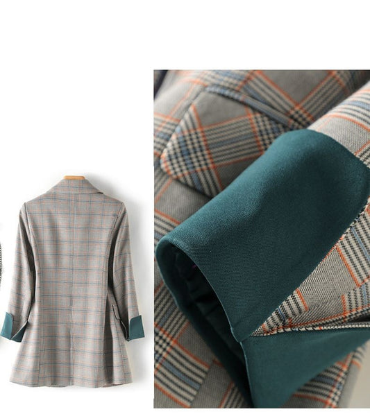 Women's Plaid Blazer, Loose Retro Casual Top