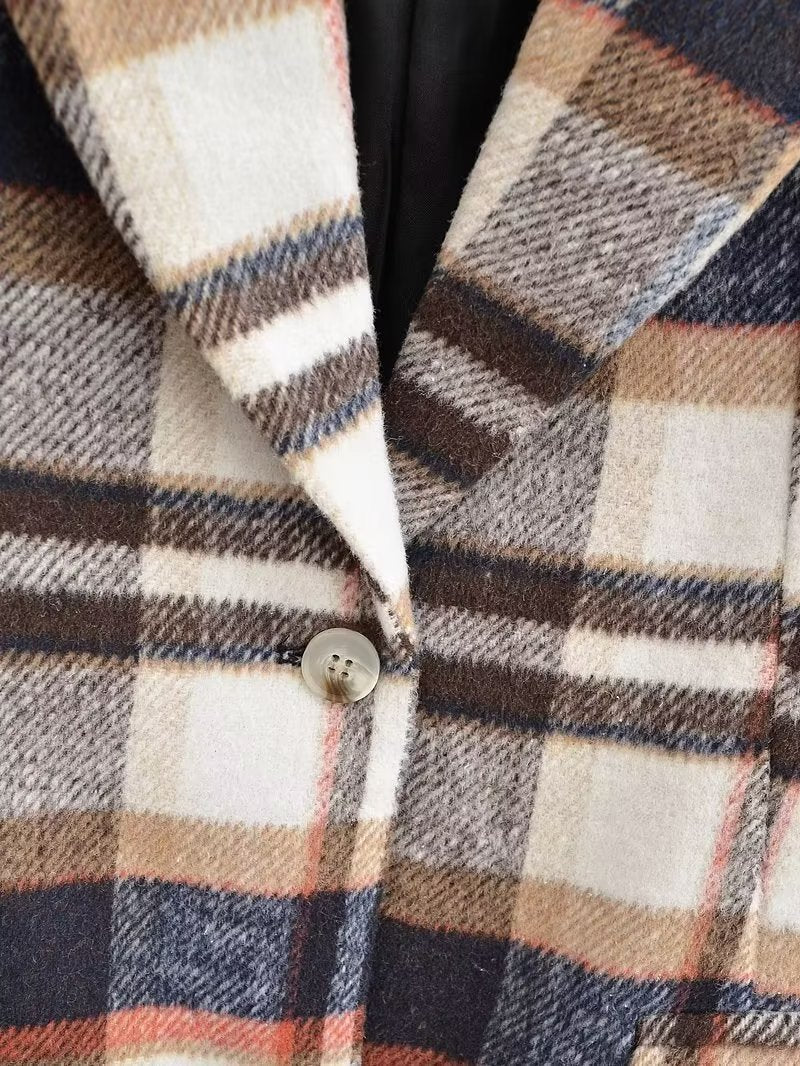 2023 Autumn Women's Fashion Plaid Blazer Jacket