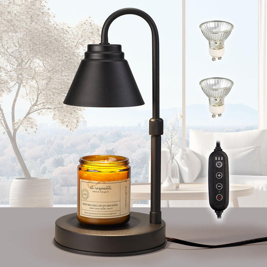 Woderdeng Candle Warmer Lamp with Timer - Dimmable Candle Melting Light with 2 BulbsHeight Adjustable Candle Wax Warmer Lamp for BedroomHome Decor GiftElectric Candle Lamp for Jar CandlesBlack