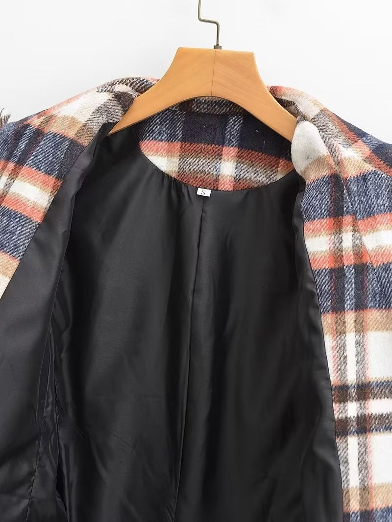 2023 Autumn Women's Fashion Plaid Blazer Jacket