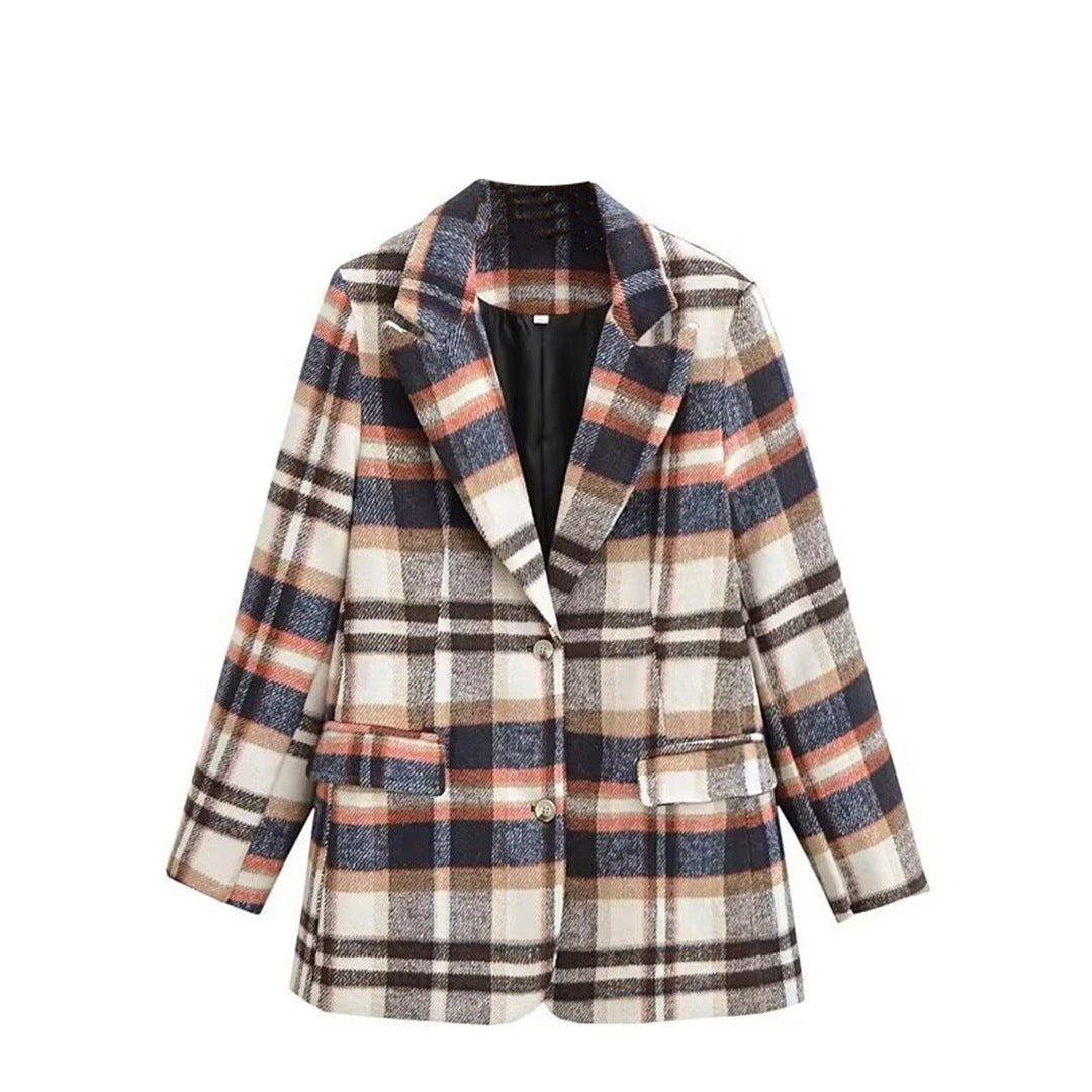 2023 Autumn Women's Fashion Plaid Blazer Jacket