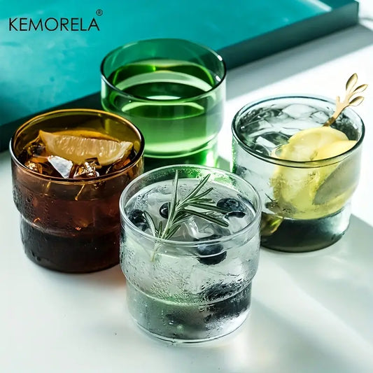 4-Piece 10 oz Vintage Glass Mug Set with Origami Style